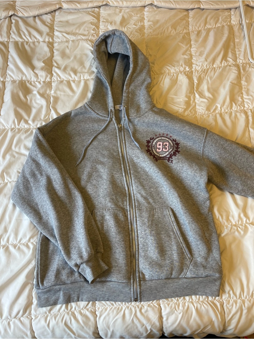 Grey Zip-Up Hoodie with '93' Crest